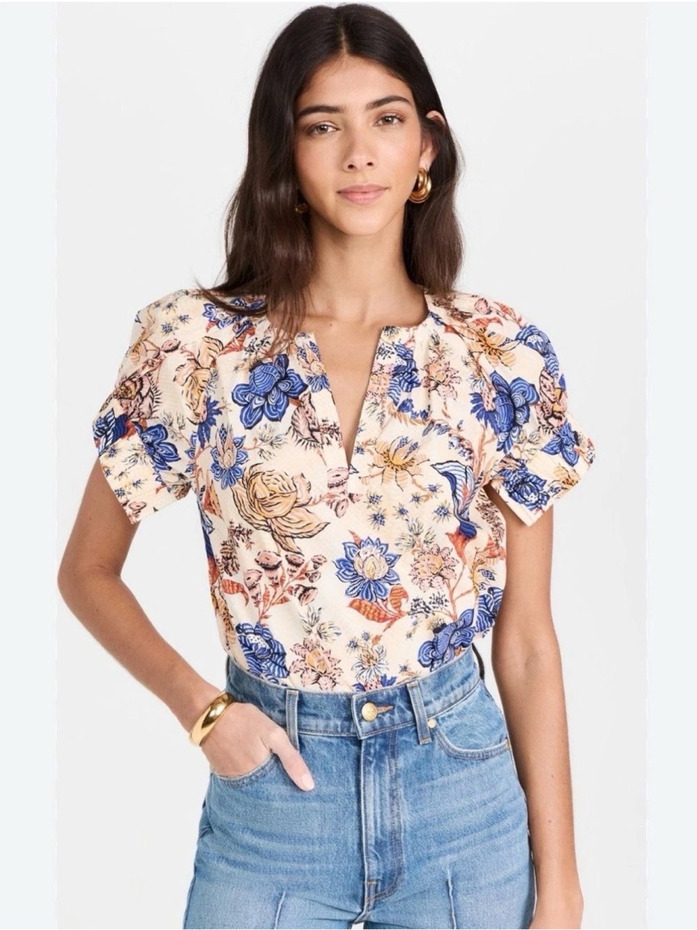 Ulla Johnson Floral Split-Neck Puff Sleeve sz 8